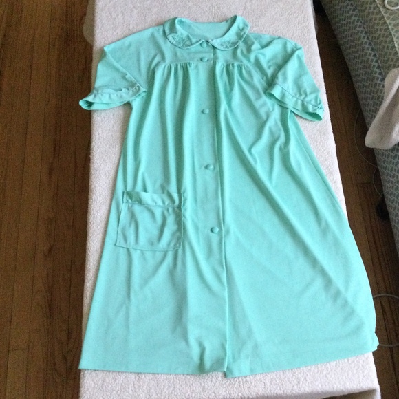 Vintage Lorraine Seafoam Green Short Sleeve Housecoat Robe - Sz Small - Picture 4 of 10
